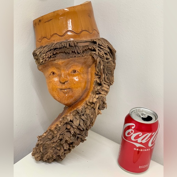 Vintage Hand Carved Native American Folk Art Bamboo Tree Root Face Mask - Picture 3 of 16